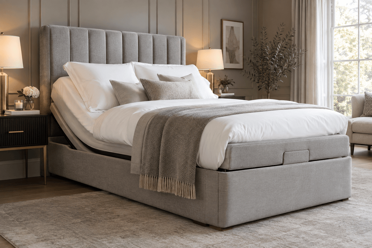 Luxury electric adjustable bed in a modern bedroom