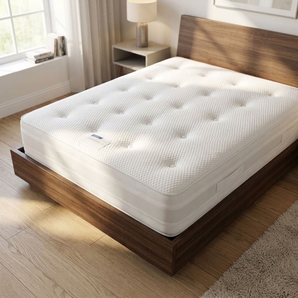 Close-up of the white Dreamnap 1000 Pocket Sprung Mattress with a deeply tufted textured surface.