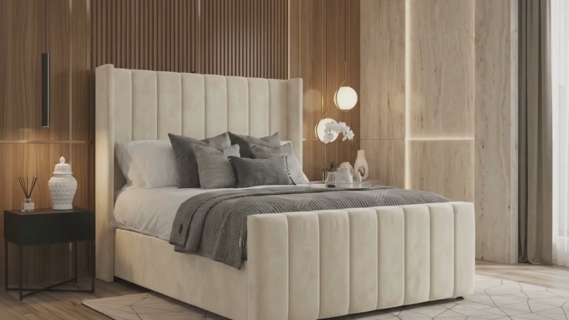 winged panel bed video with opening storage and colour options